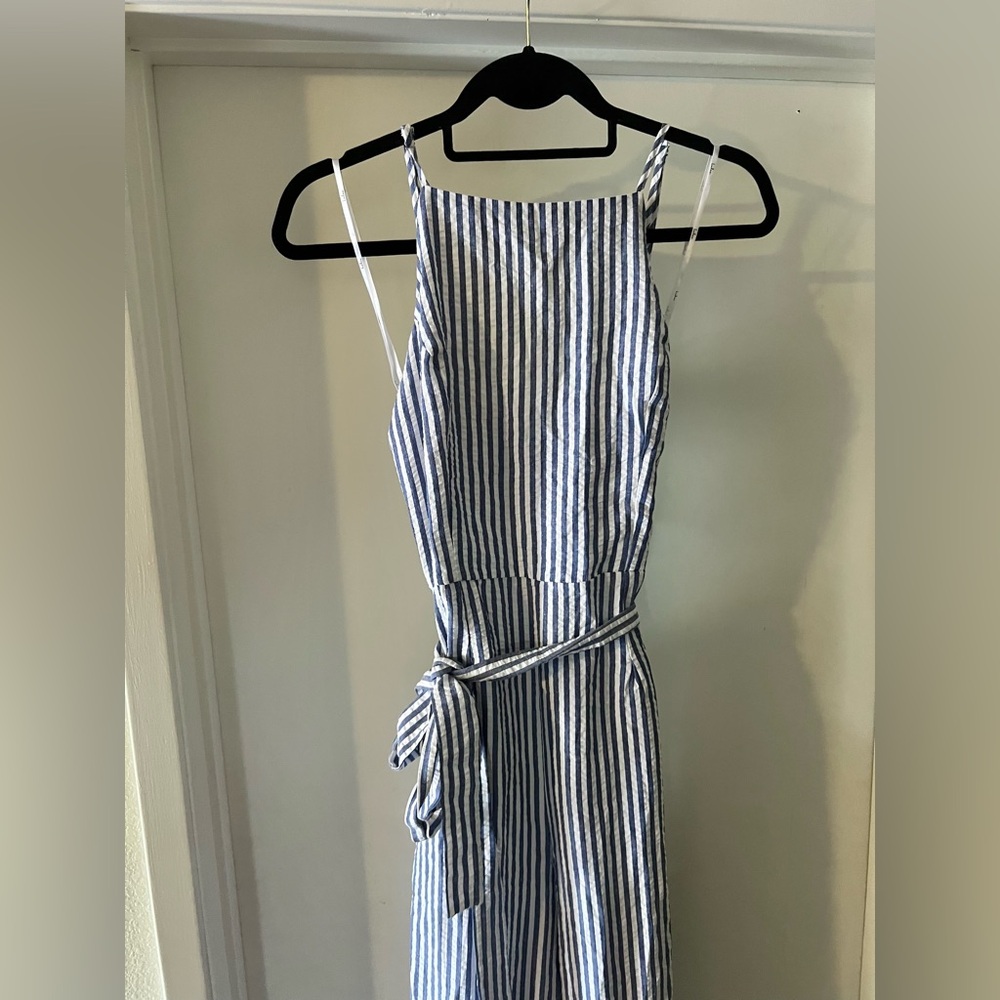 Messina Blue Striped Wide-Leg Jumpsuit by Lulus - Picture 7 of 9